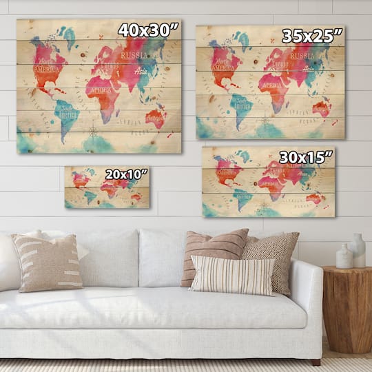 Designart - World Map In and Blue